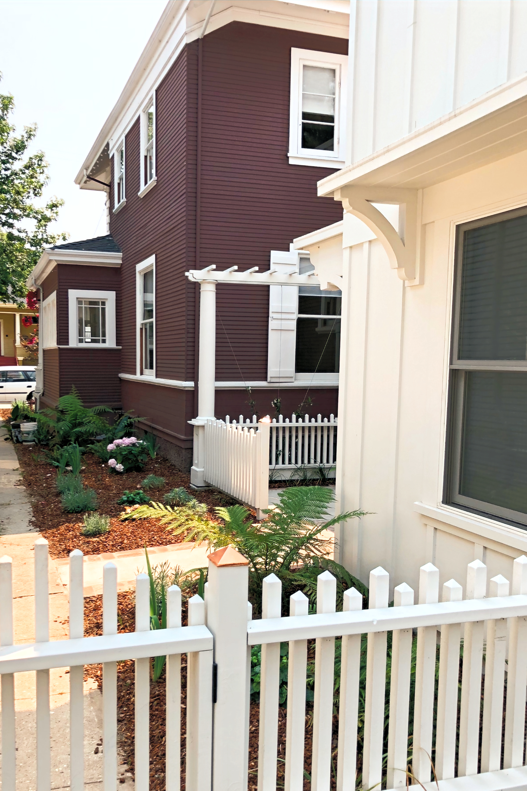 Finished rear yard and restored residential exterior
